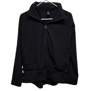 SPANX Its A Cinch Black Full Zip Jacket XS Drawstring Bottom Athletic Get Moving